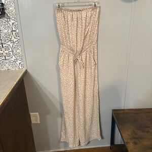 Ann Taylor Loft Tan‎ White Cheetah Sleeveless Strapless Wide Leg Jumpsuit (XS)